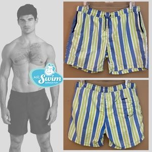 Mr Swim Striped Swim Trunks Large 34-38 waist 6.5" inseam Gently worn 100% nylon